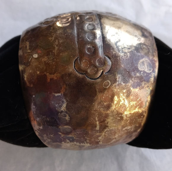 Large Vintage Hammered Brass Cuff Bracelet with Cross Design Boho Cuff Bracelet - Picture 2 of 4